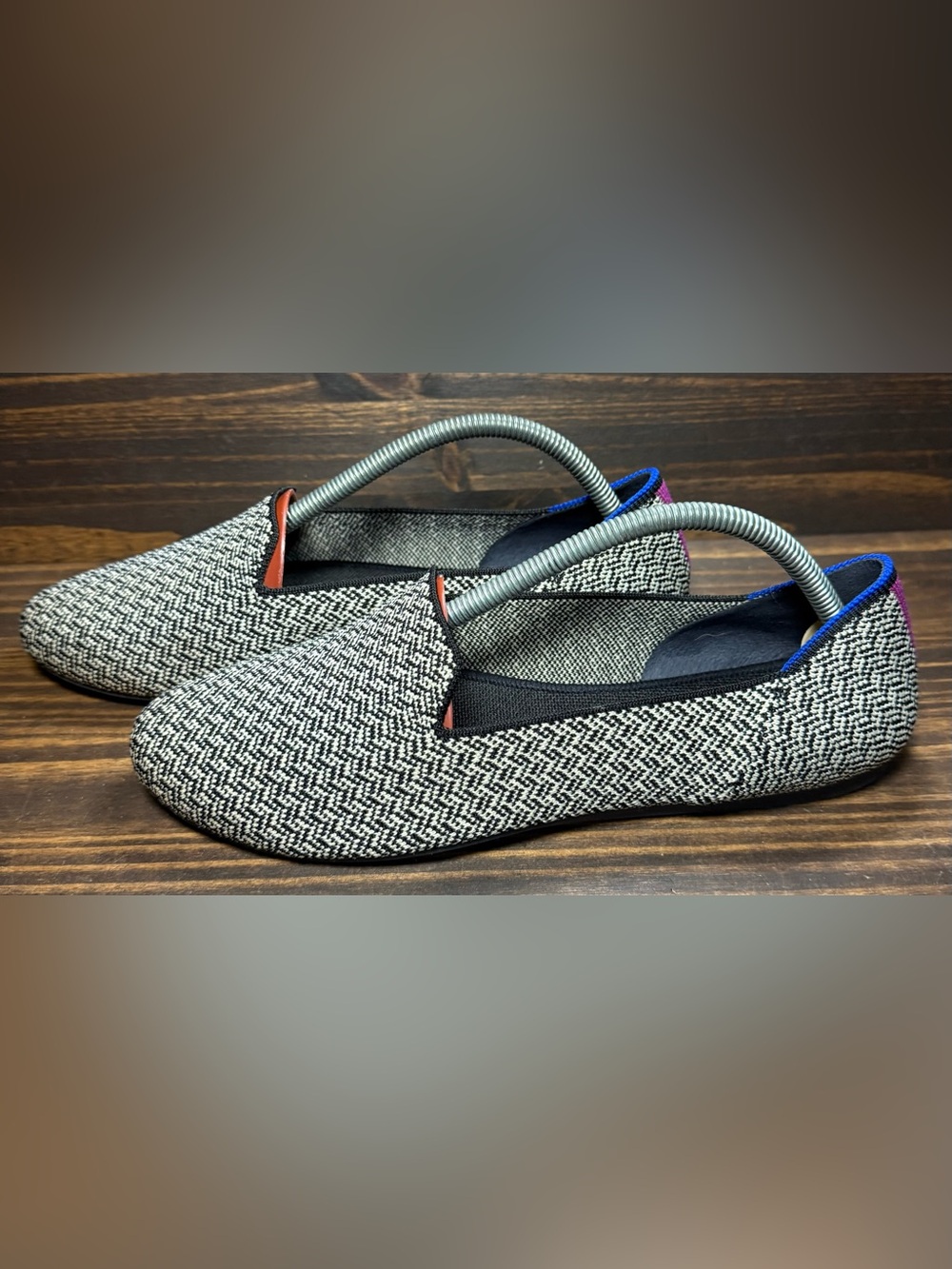 Rothy’s The Loafer Women’s Size 10.5 Shoes Black White Grid Slip On Loafer